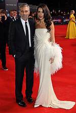 Amal Clooney Is Stunning in Strapless Gown on Red Carpet with George at London Film Fest — Photos