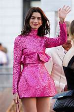 Anne Hathaway Rocks Sequined Pink Mini Dress at Valentino Fashion Show – Hollywood Life