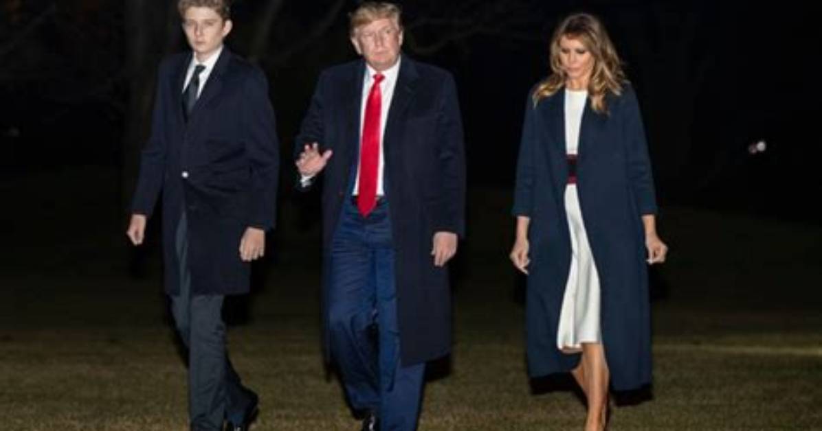 Barron Trump, 13, Looks Dapper in Navy Suit & Tie While Arriving at White House with Donald & Melania