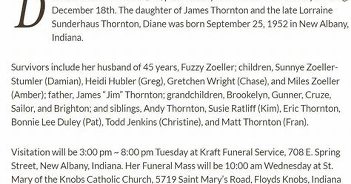 Diane Thornton Zoeller Death: Is She Dead? Age Husband & Obituary