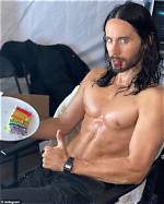 Jared Leto Celebrates 50Th Birthday Shirtless with a Slice of Rainbow Cake — Photo