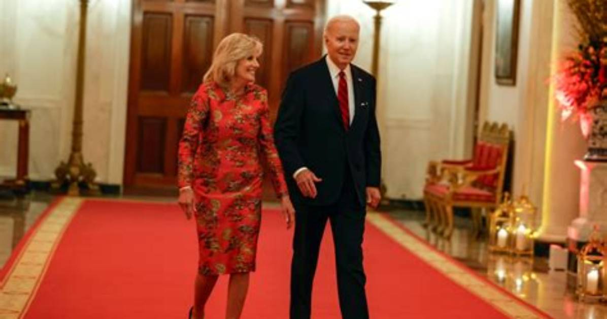 Jill Biden Glows in Red Next to President Joe at White House Tree Lighting