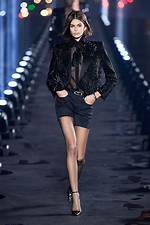 Kaia Gerber Rocks Sheer Black Top & Short Shorts from Ysl on the Paris Runway — Pics