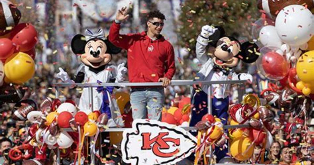 Patrick Mahomes Spotted on Disneyland Float with Mickey Mouse 1 Day After Winning the Super Bowl: Watch