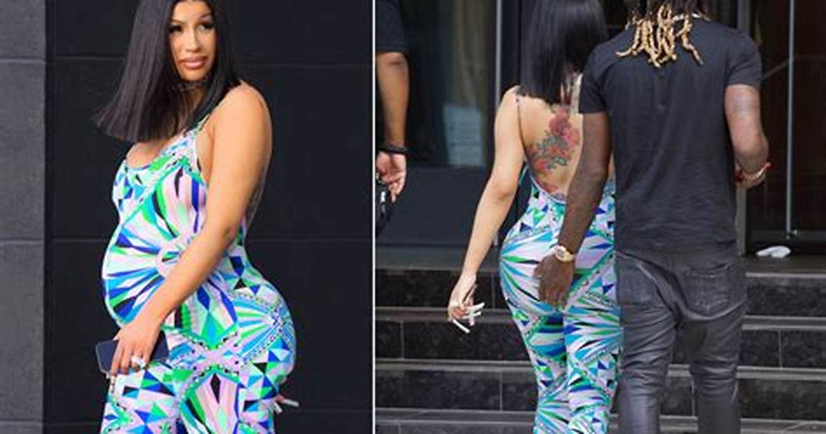Pregnant Cardi B Shows off Her Baby Bump in Colorful Catsuit as Offset Pats Her Butt — Photos
