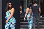 Pregnant Cardi B Shows off Her Baby Bump in Colorful Catsuit as Offset Pats Her Butt — Photos